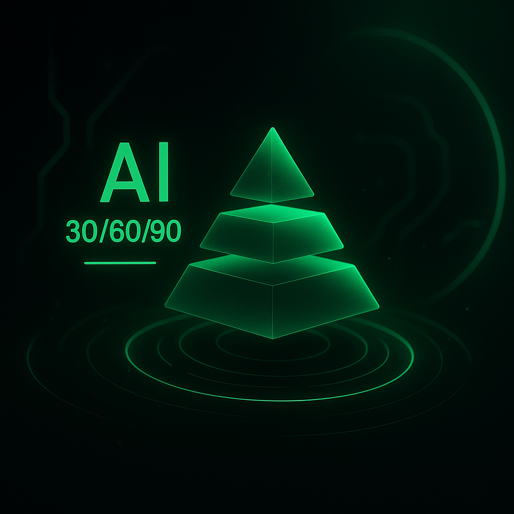 Dark abstract AI dashboard representing the 30/60/90 review plan for evaluating passive income platforms.